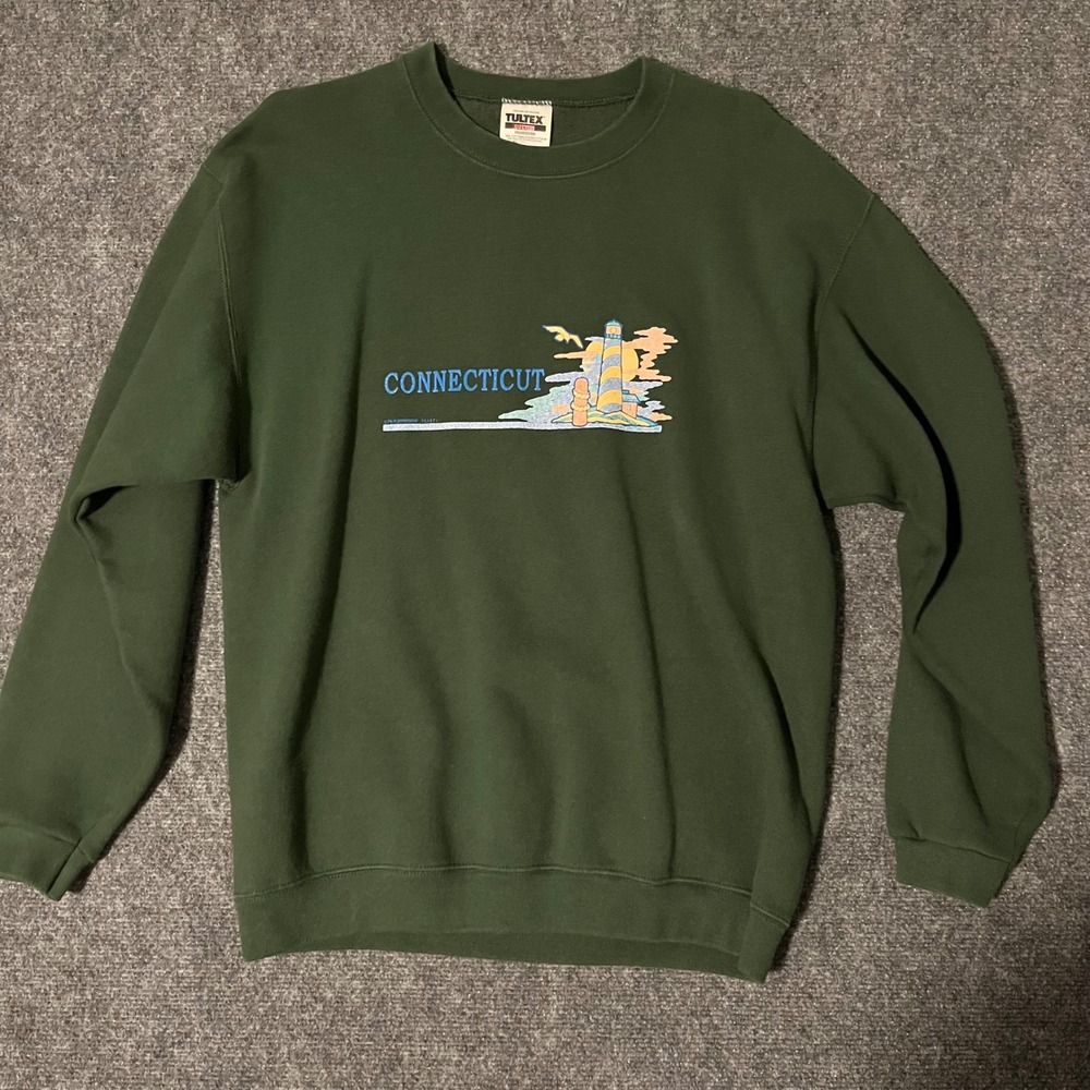Vintage Tultex Connecticut Lighthouse Sweatshirt Mens Medium Green Crewneck